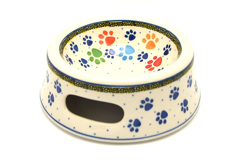 Polish Pottery Pet Food/Water Dish - 12 oz. - Paw Prints