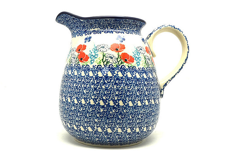 Ceramika Artystyczna Polish Pottery Pitcher - 2 quart - Red Poppy Garden 082-2901a (Ceramika Artystyczna)
