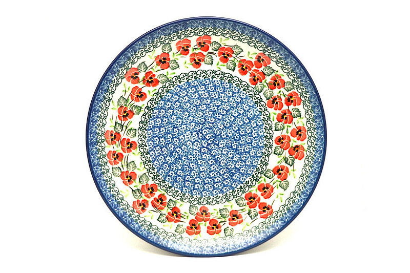 Polish Pottery Plate - 10" Dinner - Red Pansy