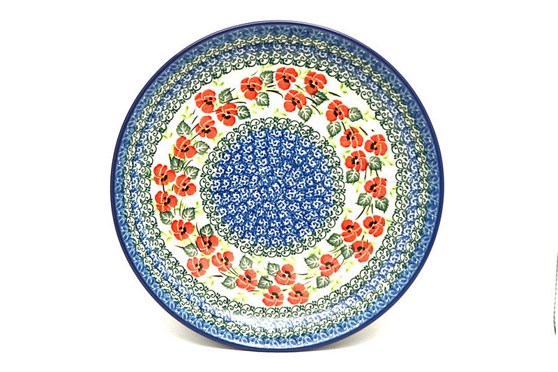 Polish Pottery Plate - 9 1/2" Luncheon - Red Pansy