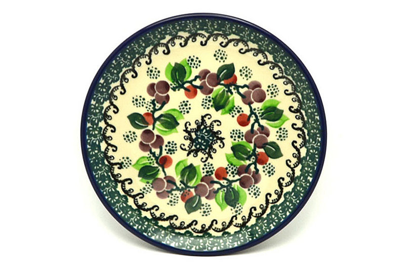 Polish Pottery Plate - Bread & Butter (6 1/4") - Burgundy Berry Green