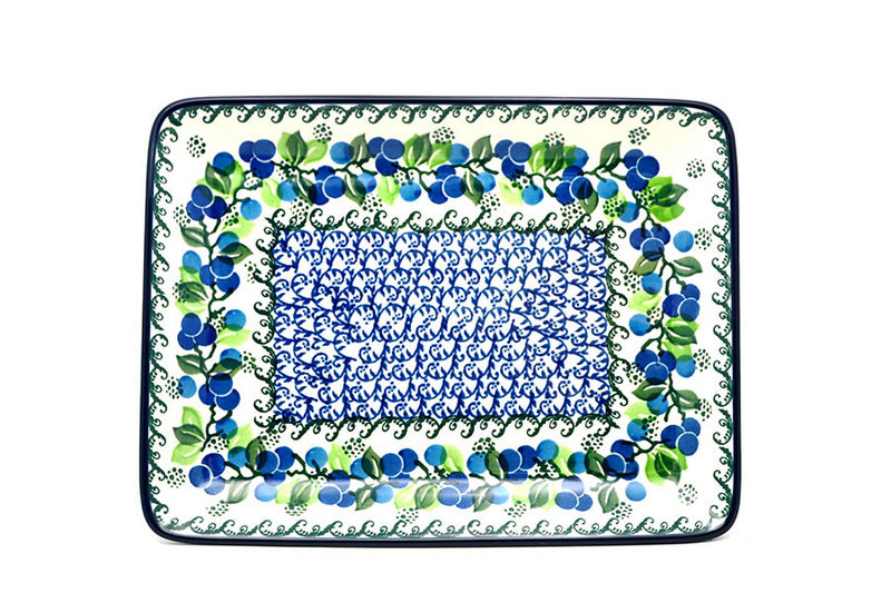 Polish Pottery Plate - Rectangular - Blue Berries