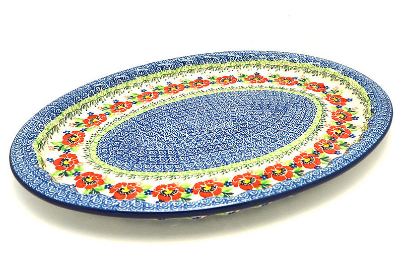 Ceramika Artystyczna Polish Pottery Platter - Oval with Scalloped Inset - Danish Garden 614-3219a (Ceramika Artystyczna)