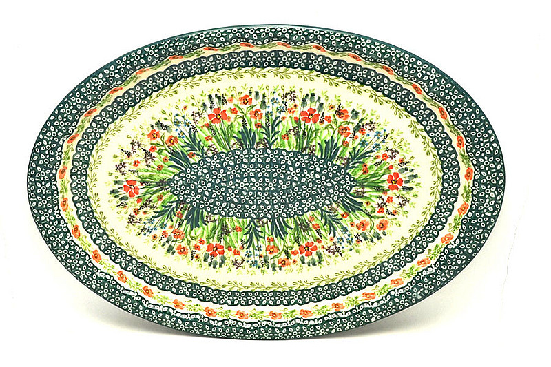 Ceramika Artystyczna Polish Pottery Platter - Oval with Scalloped Inset - Unikat Signature U4335 614-U4335 (Ceramika Artystyczna)