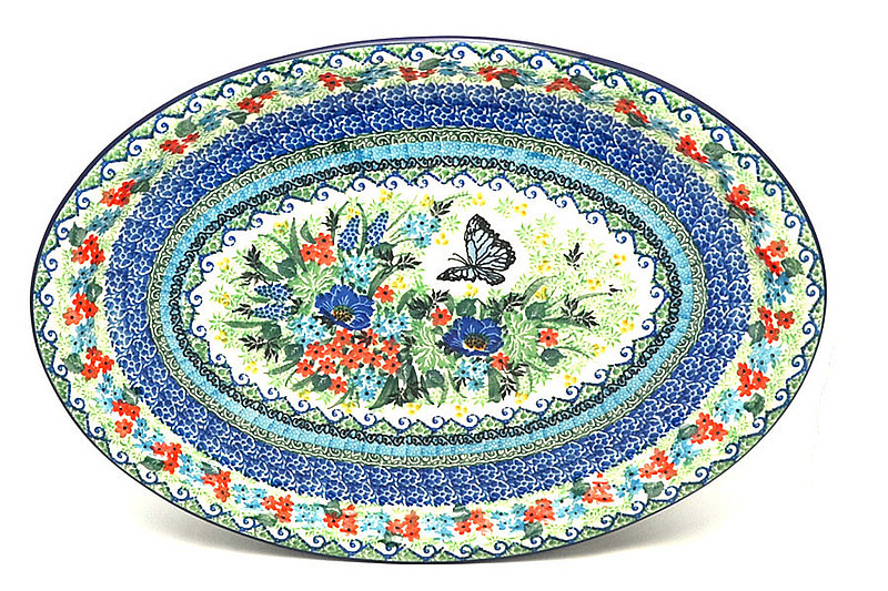 Ceramika Artystyczna Polish Pottery Platter - Oval with Scalloped Inset - Unikat Signature - U4600 614-U4600 (Ceramika Artystyczna)