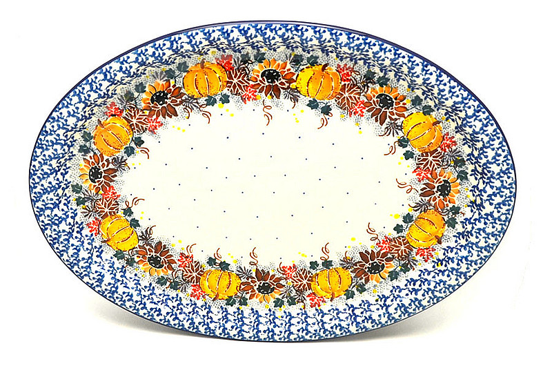 Ceramika Artystyczna Polish Pottery Platter - Oval with Scalloped Inset - Unikat Signature - U4741 614-U4741 (Ceramika Artystyczna)