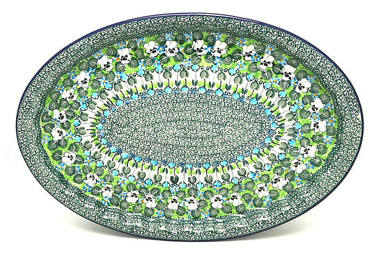 Ceramika Artystyczna Polish Pottery Platter - Oval with Scalloped Inset - Unikat Signature - U4795 614-U4795 (Ceramika Artystyczna)