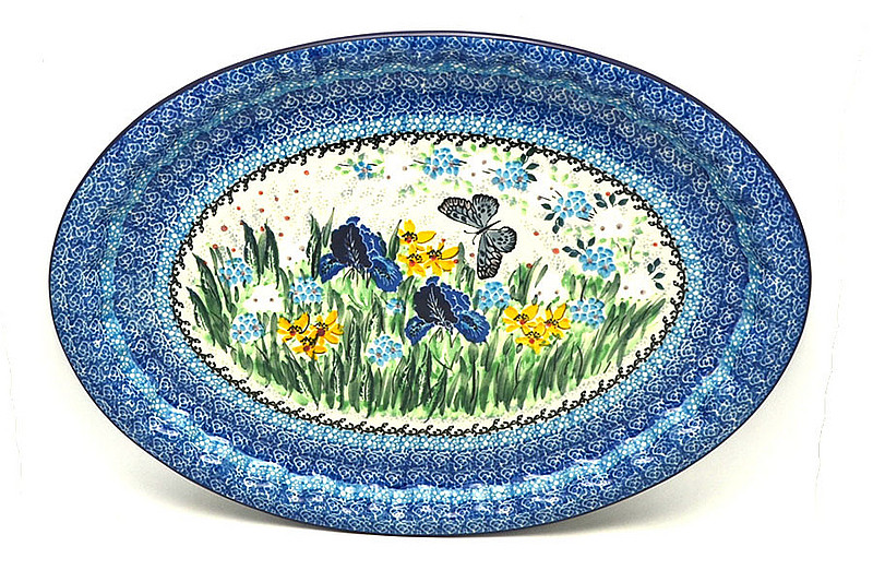 Ceramika Artystyczna Polish Pottery Platter - Oval with Scalloped Inset - Unikat Signature - U5132 614-U5132 (Ceramika Artystyczna)