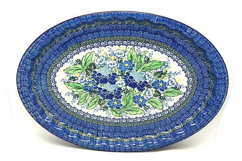 Ceramika Artystyczna Polish Pottery Platter - Oval with Scalloped Inset - Unikat Signature - U5138 614-U5138 (Ceramika Artystyczna)