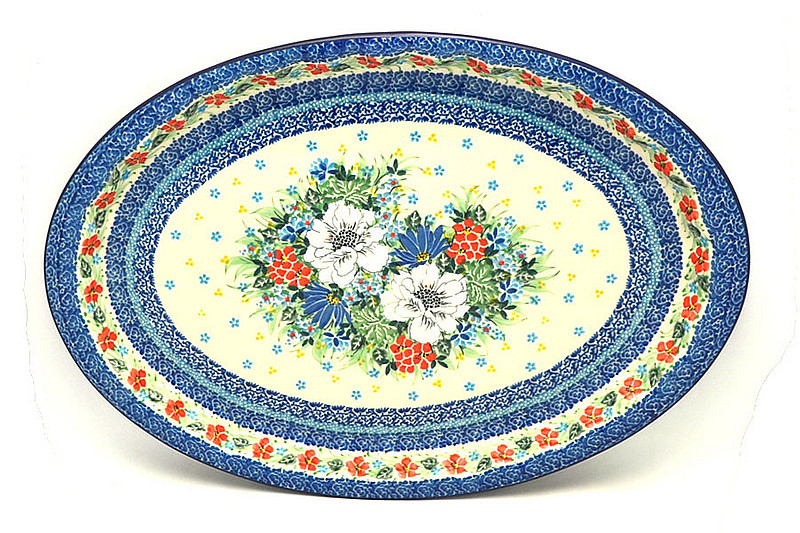 Ceramika Artystyczna Polish Pottery Platter - Oval with Scalloped Inset - Unikat Signature - U5156 614-U5156 (Ceramika Artystyczna)