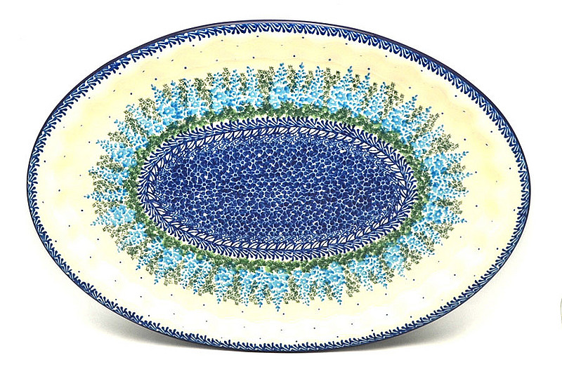 Ceramika Artystyczna Polish Pottery Platter - Oval with Scalloped Inset - Virginia Blue Bells 614-3279a (Ceramika Artystyczna)