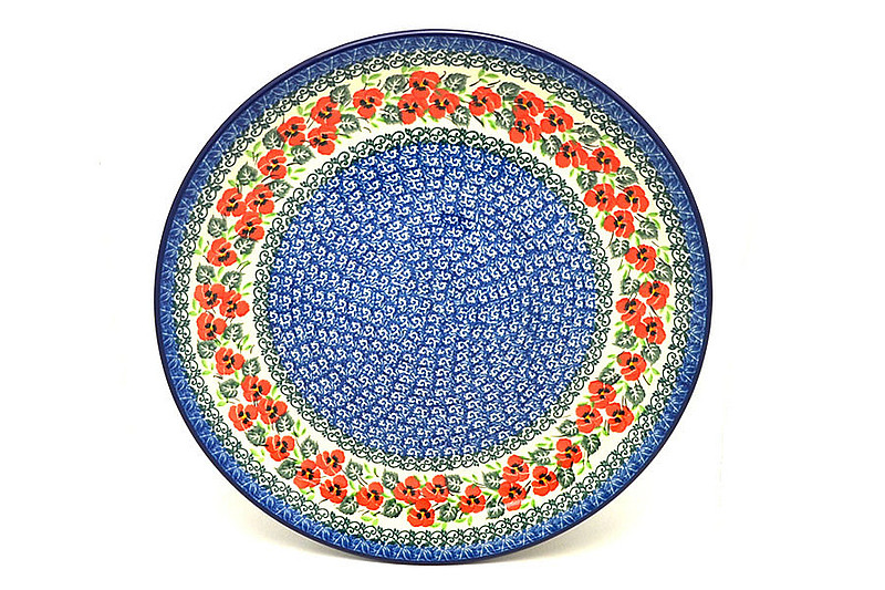 Ceramika Artystyczna Polish Pottery Platter - Round (12 1/4") - Red Pansy 256-2538a (Ceramika Artystyczna)