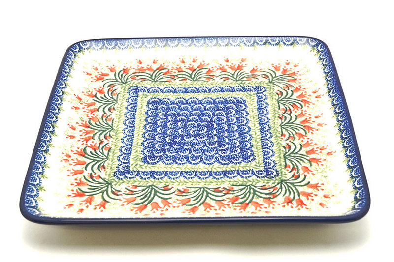 Polish Pottery Platter - Square - Crimson Bells