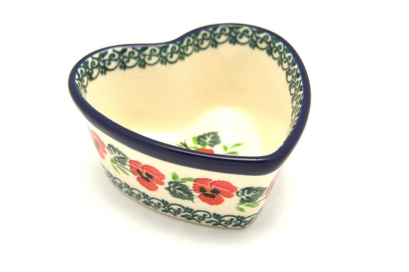 Polish Pottery Ramekin - Heart - Red Pansy