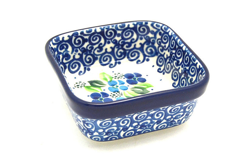 Polish Pottery Ramekin - Square - Blue Phlox