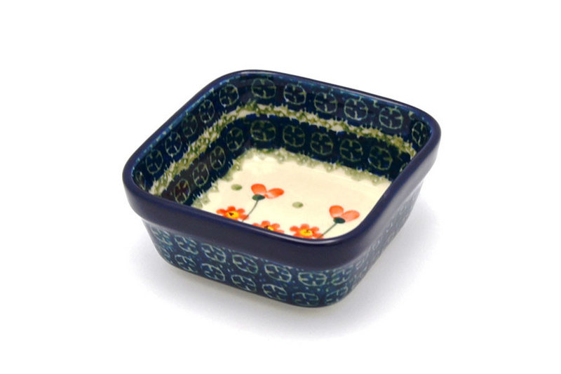 Ceramika Artystyczna Polish Pottery Ramekin - Square - Peach Spring Daisy 428-560a (Ceramika Artystyczna)