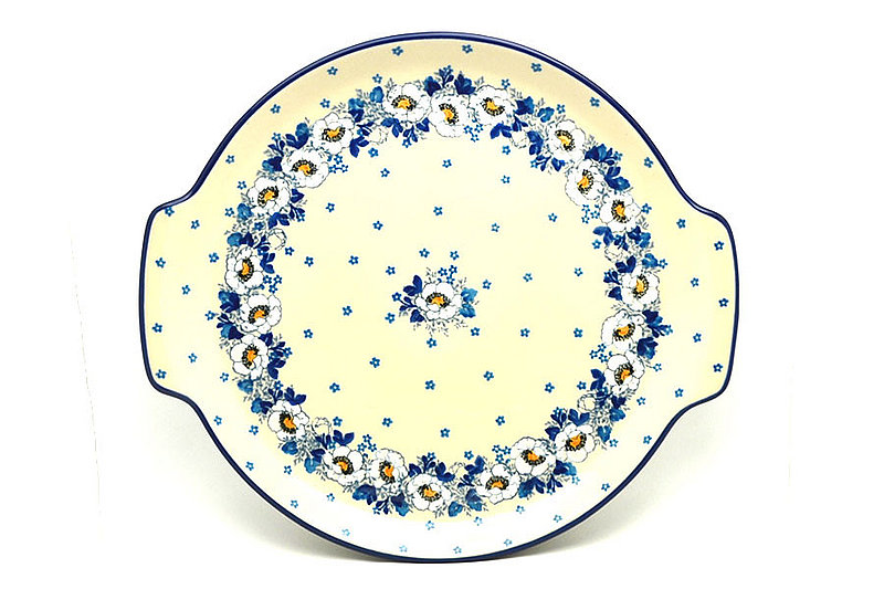 Ceramika Artystyczna Polish Pottery Round Tray with Handles - White Poppy 152-2222a (Ceramika Artystyczna)