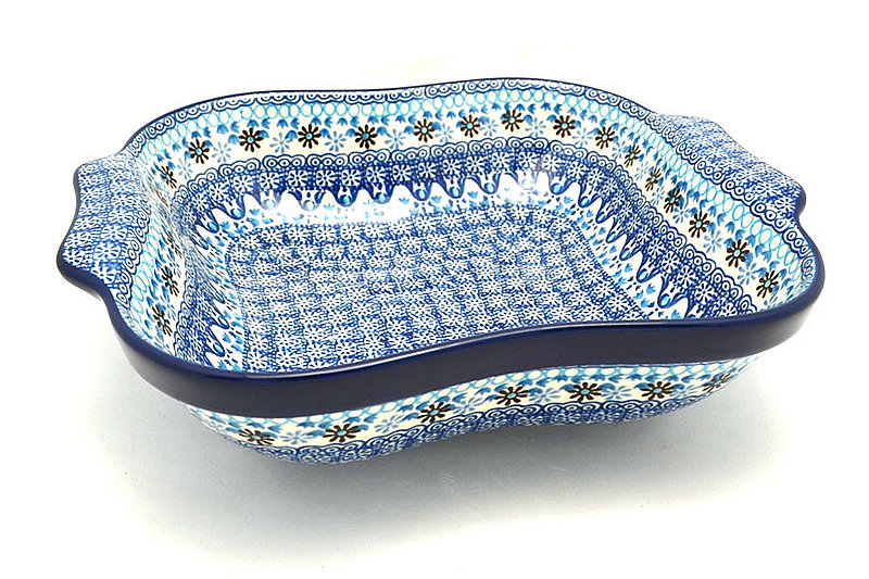 Ceramika Artystyczna Polish Pottery Rounded Square Bowl with Handles - Blue Yonder 425-2187a (Ceramika Artystyczna)