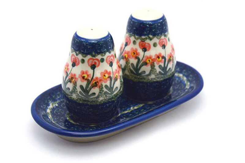Ceramika Artystyczna Polish Pottery Salt & Pepper Set - Peach Spring Daisy 131-560a (Ceramika Artystyczna)