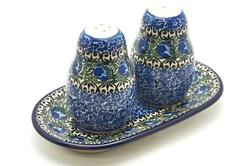 Ceramika Artystyczna Polish Pottery Salt & Pepper Set - Peacock Feather 131-1513a (Ceramika Artystyczna)