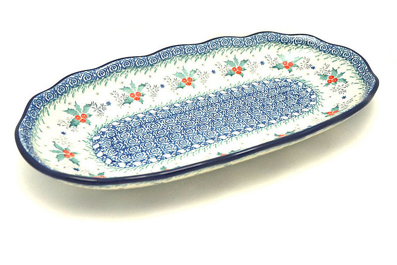 Ceramika Artystyczna Polish Pottery Scalloped Oval Tray - Winter Holly A42-2973a (Ceramika Artystyczna)