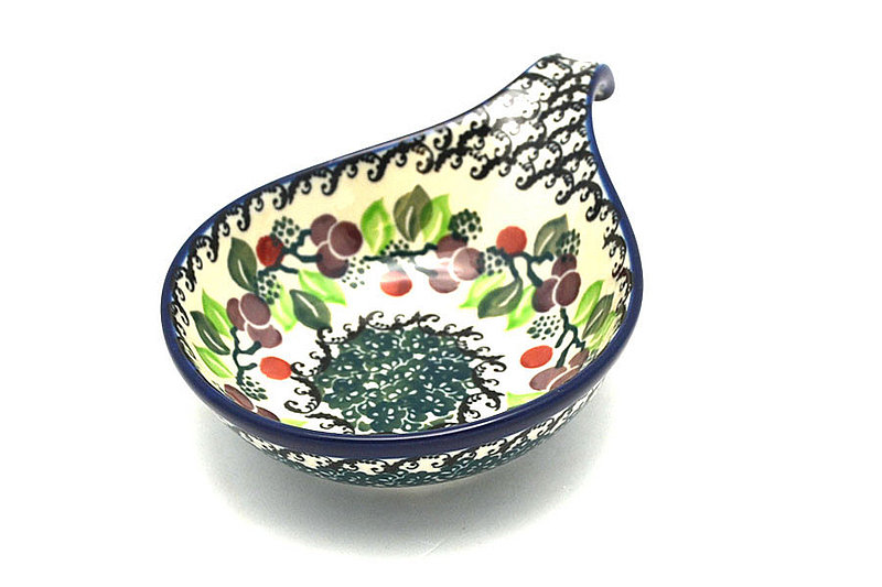 Ceramika Artystyczna Polish Pottery Spoon/Ladle Rest - Burgundy Berry Green 174-1415a (Ceramika Artystyczna)