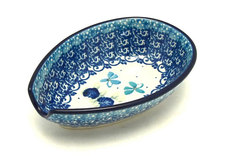 Ceramika Artystyczna Polish Pottery Spoon Rest - Blue Orchids 381-2751a (Ceramika Artystyczna)
