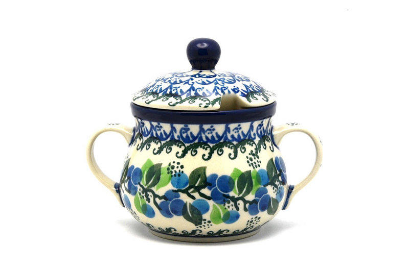 Polish Pottery Sugar Bowl - Blue Berries