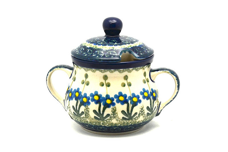 Polish Pottery Sugar Bowl - Blue Spring Daisy