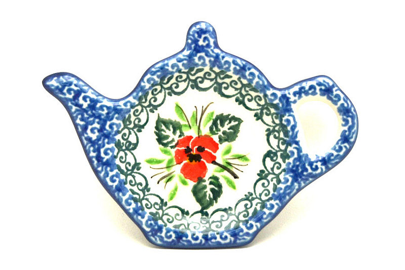 Polish Pottery Tea Bag Holder - Red Pansy