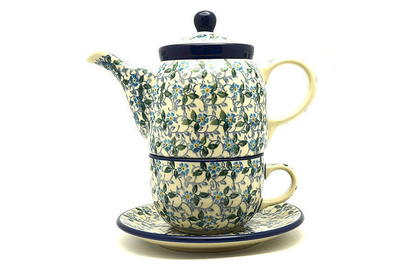 Polish Pottery Tea Time for One - Forget-Me-Knot