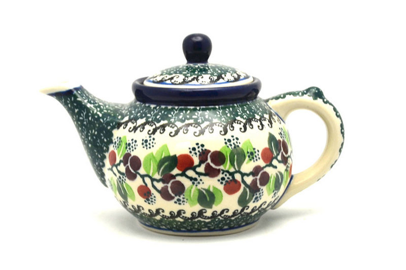 Polish Pottery Teapot - 14 oz. - Burgundy Berry Green