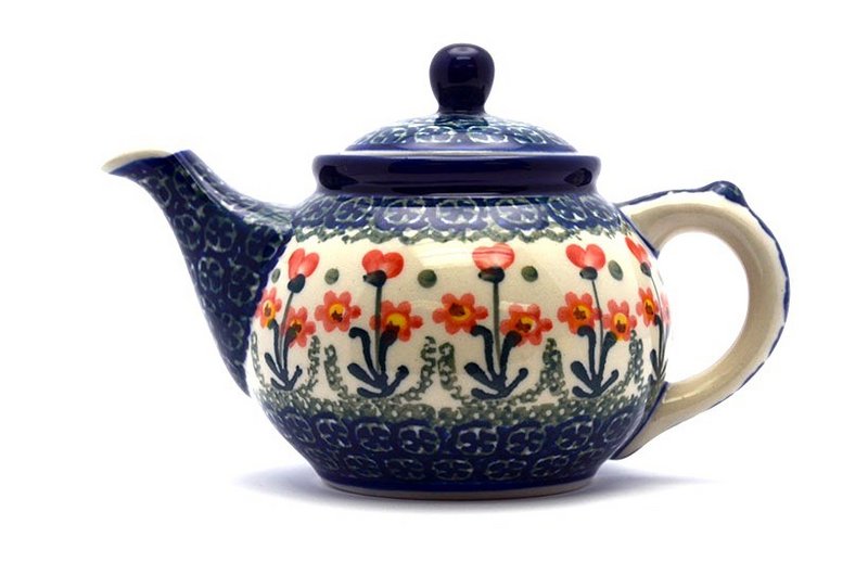 Polish Pottery Teapot - 14 oz. - Peach Spring Daisy