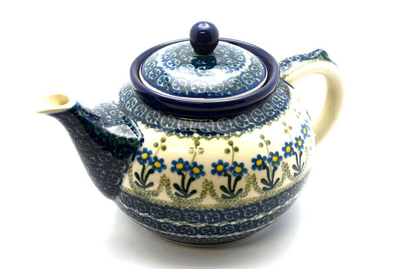 Polish Pottery Teapot - 1 1/4 qt. - Blue Spring Daisy
