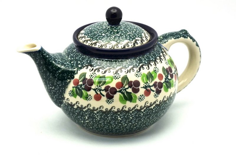 Polish Pottery Teapot - 1 1/4 qt. - Burgundy Berry Green