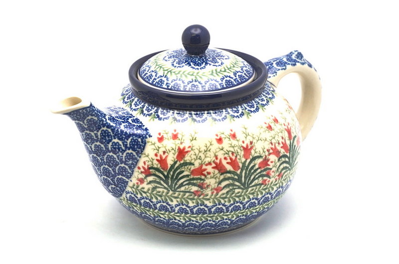 Ceramika Artystyczna Polish Pottery Teapot - 1 1/4 qt. - Crimson Bells 060-1437a (Ceramika Artystyczna)