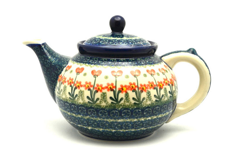 Ceramika Artystyczna Polish Pottery Teapot - 1 1/4 qt. - Peach Spring Daisy 060-560a (Ceramika Artystyczna)