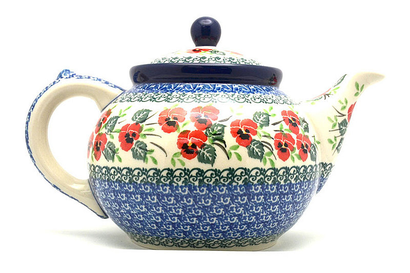 Polish Pottery Teapot - 1 1/4 qt. - Red Pansy