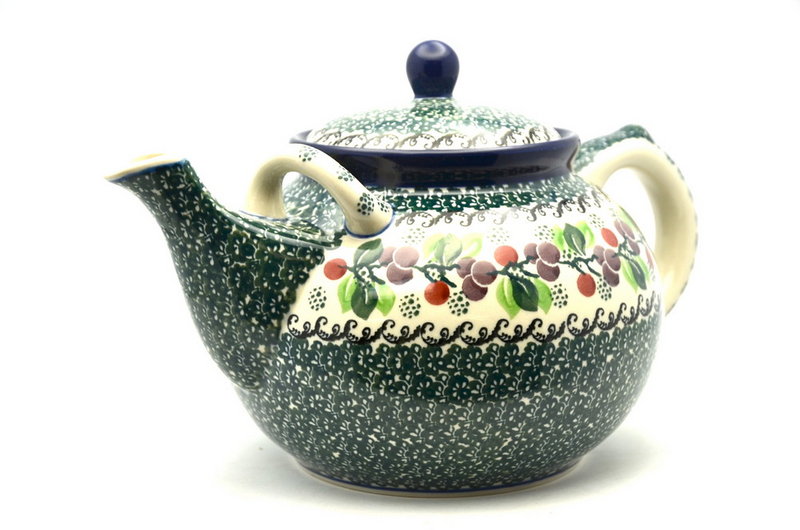 Ceramika Artystyczna Polish Pottery Teapot - 1 3/4 qt. - Burgundy Berry Green 444-1415a (Ceramika Artystyczna)