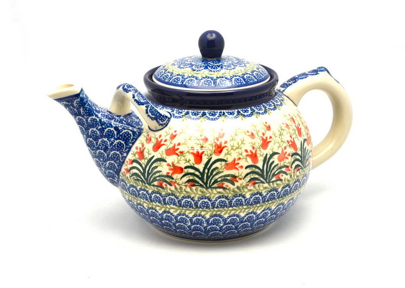 Ceramika Artystyczna Polish Pottery Teapot - 1 3/4 qt. - Crimson Bells 444-1437a (Ceramika Artystyczna)