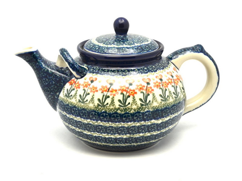 Polish Pottery Teapot - 1 3/4 qt. - Peach Spring Daisy