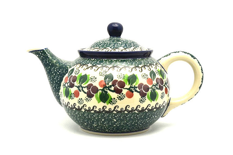 Ceramika Artystyczna Polish Pottery Teapot - 3/4 qt. - Burgundy Berry Green 264-1415a (Ceramika Artystyczna)