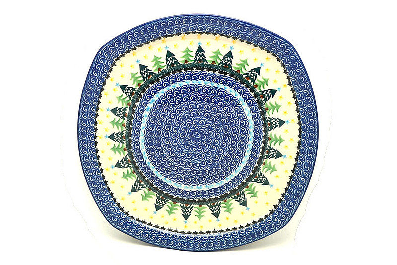 Ceramika Artystyczna Polish Pottery Tray - Rounded Square - Christmas Trees F83-1284a (Ceramika Artystyczna)