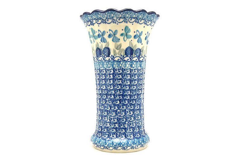 Ceramika Artystyczna Polish Pottery Vase - Medium Fluted - Blue Orchids 050-2751a (Ceramika Artystyczna)