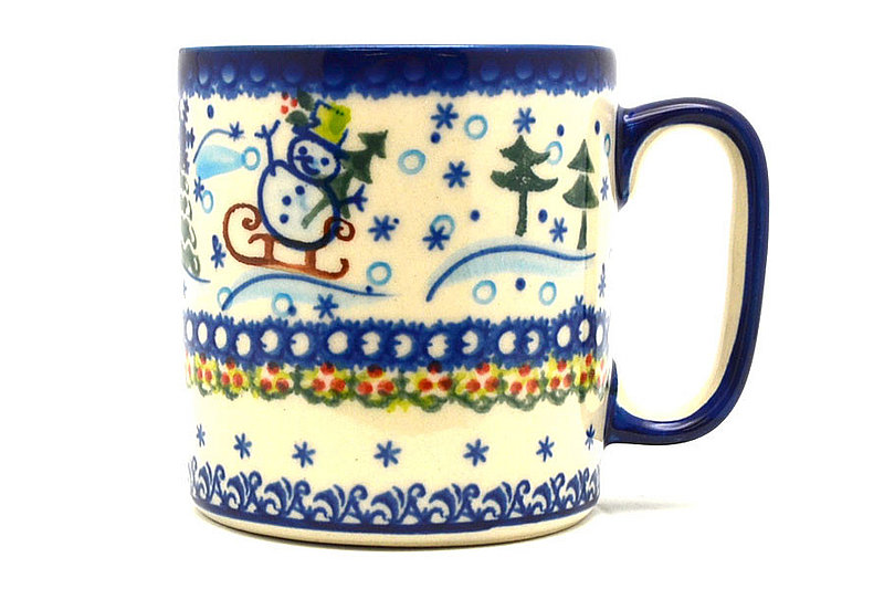 Polish Pottery Straight-Sided Mug - Vena Sledding Snowman