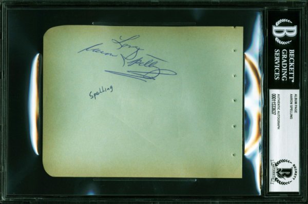 Aaron Spelling Autographed Signed Charlie's Angels "Love" 4.5X5.75 Album Page Beckett Slabbed 