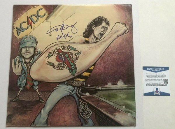 Ac/Dc Autographed Signed Angus Young Ac/Dc Dirty Deeds Lp Album Cover With Beckett Beckett COA 
