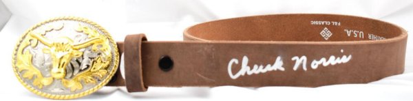 Chuck Norris Autographed Signed Belt Longhorn Buckle - JSA W Silver 