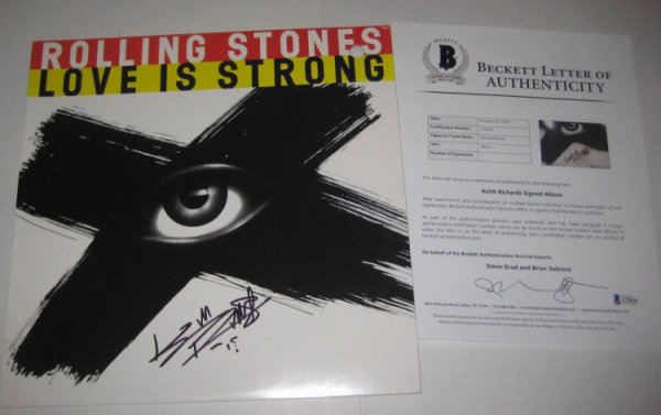 Keith Richards Autographed Signed (Rolling Stones) Love Is Strong Lp Cover With Beckett Loa 