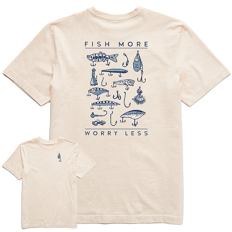 Life Is Good Men's Fish More Worry Less Hooks and Tackle Short Sleeve Tee Shirt 99406 (Life Is Good)